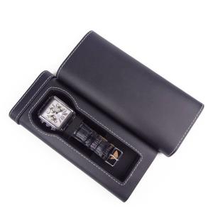 China Scratch Resistant Black Leather Watch Box Open Window Design For Single Watch Storage wholesale