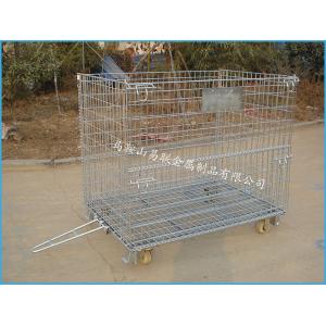China foldable and stackable wire mesh warehouse cage with traction and wheels supplier