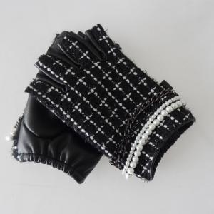Fashion Women Black Leather Half Finger Gloves
