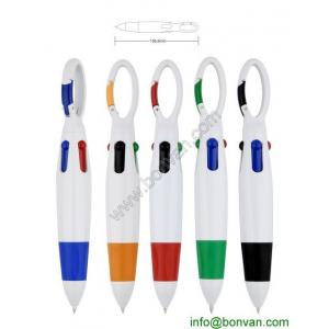 plastic pen, multi color pen with ring,hook pen with 4 colors ink,four color ink pen