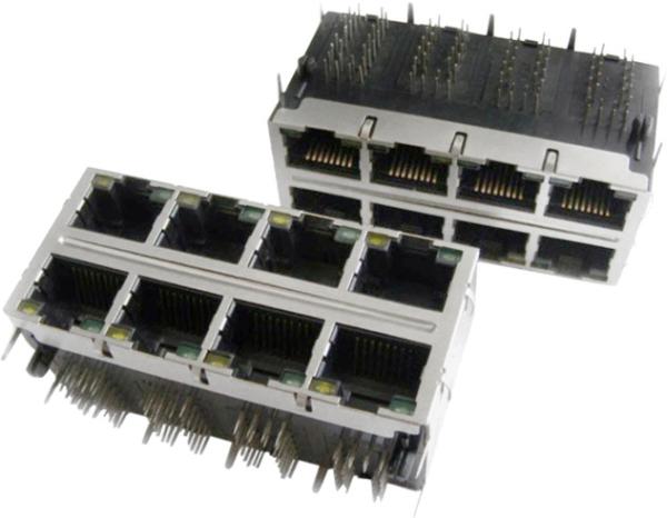 2x6 Multi-port Modular Jack RJ45 with transformer, shielded with EMI fingers, built-in LED