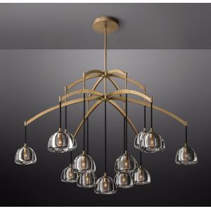 Nickel / Brass / Bronze Art Deco Chandelier Vintage 20'10''