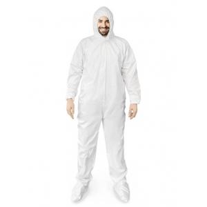 Customized White SMS Polypropylene Coveralls With Zip Wrists Elastic