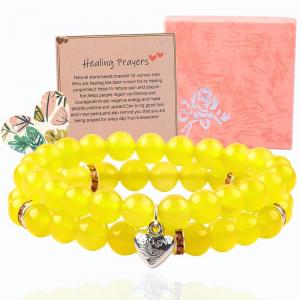 Elastic Round 8mm Gemstone Bead Yellow Jade Crystal Bracelets OEM ODM