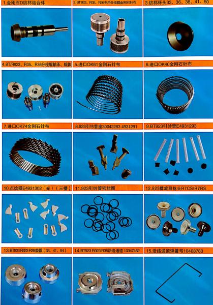 All type spare parts for OE spinning machine, metallic wires, twisting parts,