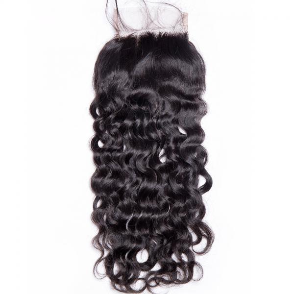 4 X 4 Water Wave Human Hair Swiss Lace Closure Malaysian Hair Extensions
