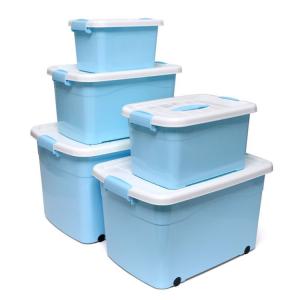 Blue 24L 30L Baby Plastic Storage Organizer Storage Bins With Lids And Wheels