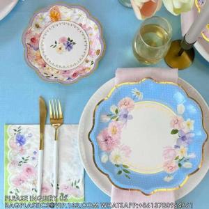 Tea Party Paper Plates Customized Disposable Plates Sets Flower Paper Tableware Set For Tea Party