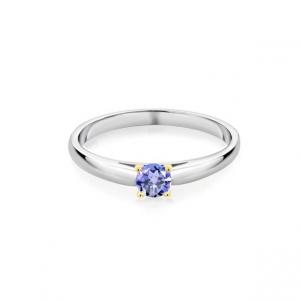Gem Stone King 0.18 Ct Blue Tanzanite 925 Sterling Silver Ring with 10K Yellow Gold Prongs Ring