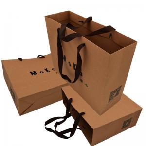 China Craft Paper Brown Custom Paper Shopping Bags With Ribbon Merchandise supplier