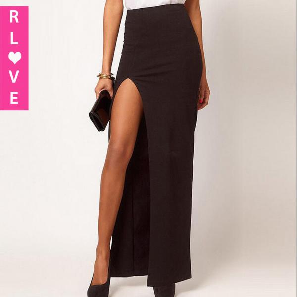 2016 American fashion sexy asymmetrical side slits skirts, women slim thin black