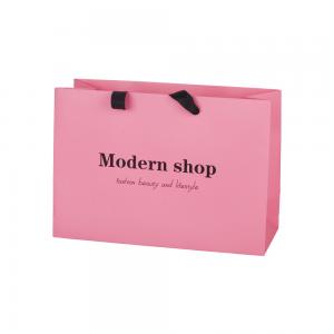 Pink 250g Coated Paper Bags Packaging Clothing With Ribbon Handle
