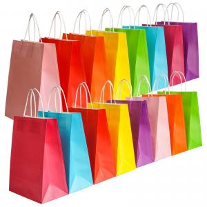 China Retail Multi Colored Kraft Paper Shopping Bags with Folding Style and Custom Pattern supplier