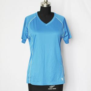 China Light Blue Women'S Running Shirt , Wicking Custom Logo Running Tee Shirts supplier
