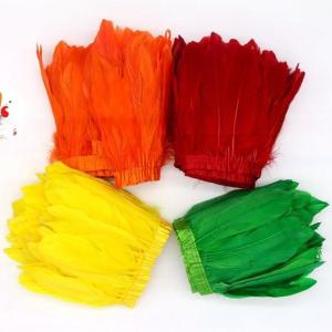 China Decoración de vestidos Fringe de plumas de ganso con cintas de cinta de satén y patrón teñido wholesale