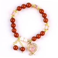China Natural Genuine 8MM Red Jasper Fresh Water Pearl Pink Heart Charm Smooth Round Bead For Friends Gift on sale