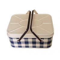 China Vintage Rectangular Metal Tin Lunch Box Outdoor Picnic tin Basket With Lid And Handle on sale