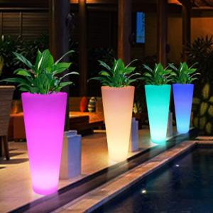 Luminous Flower Pot Exhibition Luminous Colorful Garden Plant Pots Plastic Planter Floor Lamp For Party Hire