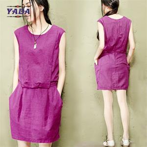 China Slim solid color cotton linen vest women casual girls sexy night dress photos for ladies supplier