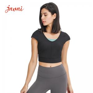 China Ribbed Activewear T Shirts V Shaped Cross Back Outdoor Sports Crop Top supplier