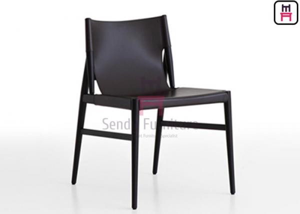 Dark Gray Color Wood Restaurant Chairs Saddle Leather Indoor Commercial