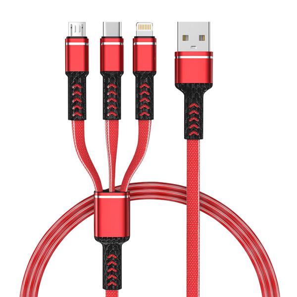 Customized 3-in-1 Multi Charging Cable USB To Micro-USB Type-C Lightning 1m/2m Length OEM Support