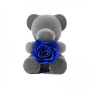 Blue Artificial Preserved Rose Teddy Bear With Rich Romantic Look