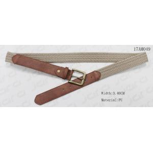 Beige Polyester / Brown PU Mens Stretch Belts Old Brass Zinc Alloy Buckle Available