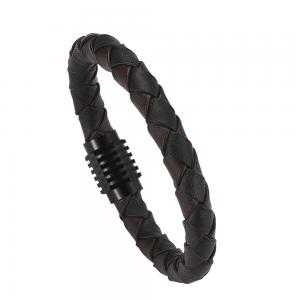 China Hot stainless steel magnet buckle leather rope bracelet men custom leather bracelet supplier