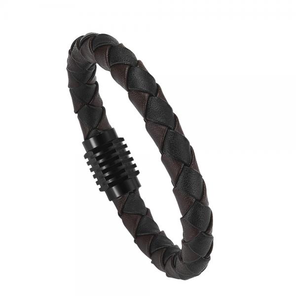 Hot stainless steel magnet buckle leather rope bracelet men custom leather