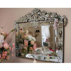 Hanging Large Venetian Wall Mirror Etching Flowers Bridal Wedding Design