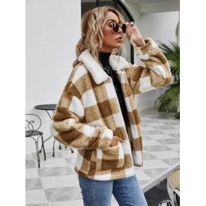                  Fashion Fleece Zipper Womens Coats Plaid Flannel Jacket Luxury Coat Casual Winter Stylish             
