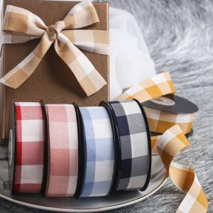 Black And White Checkered Wired Ribbon 7mm-40mm Polyester Ribbon Roll