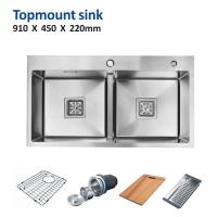 China Cabinet 16 Gauge Stainless Steel Apron Kitchen Sink With Two Bowls 33x22 on sale