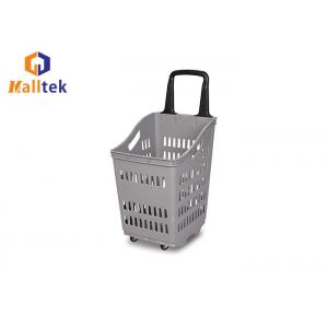 Single Handle Supermarket Basket Trolley Plastic Shopping Basket With Wheels