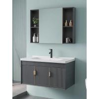 China Grey Black Ceramic Wash Basin Cabinet Set Aluminium Mirrored Bathroom Cabinet Vanity on sale