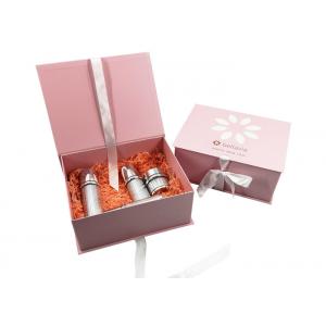 China Pink Cardboard Cosmetic Packaging Foldable Gift Boxes Ribbon Closure For Skin Care supplier
