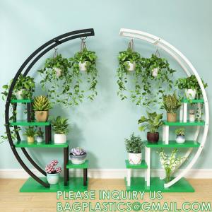 Metal Plant Stand Creative Half Moon Shape Ladder Flower Pot Stand Rack for Home Patio Lawn Garden Balcony Holder