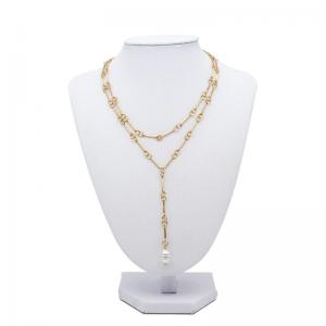 47mm Gold Chains Necklace Faux Pearl Dangle Round Hoops Design Fashion Jewelry