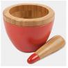 Kitchen Bamboo Mortar And Pestle Multi Color Pepper Ginger Garlic Masher Bowl