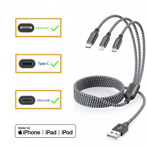 China 3 in 1 Multi Phone Cord with Type C/Micro/Lightning USB Connectors USB Charging Cable supplier