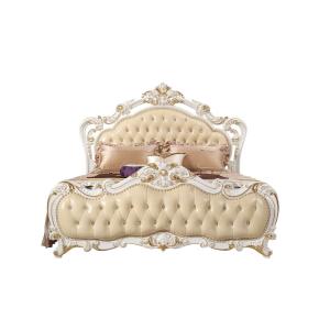 China Luxury Bed Sets of Ivory White high quality bedroom furniture brands Leather upholstered Queen size Bed for Villa house supplier