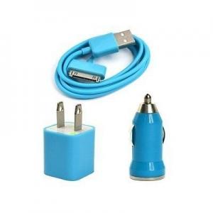 China USB AC Wall Charger and Car Charger+Data Cable for Apple iPod Touch or iPhone4 4S 4G Blue supplier