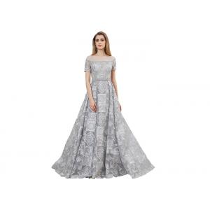 Grey Color Muslim Evening Short Sleeve Ball Gown / Ladies Arabic Party Dress