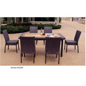 China 7-piece synthetic rattan wicker outdoor patio teak top garden dining table 6 armlesschairs-8026 supplier