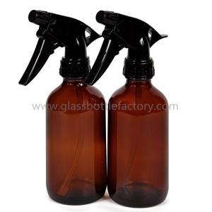 China 8oz Amber Boston Round Glass Bottle With Black Pump supplier