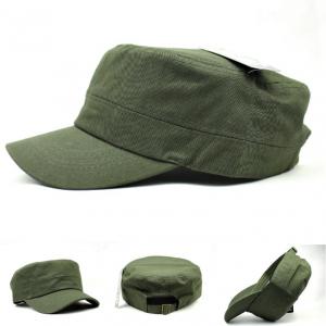 Emblem Logo Vintage Flat Top Army Cap For Men Self Strap / Metal / Velcro Closure