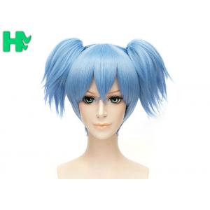 Dark Blue Anime Heat Resistant Cosplay Wigs Short With Ponytails