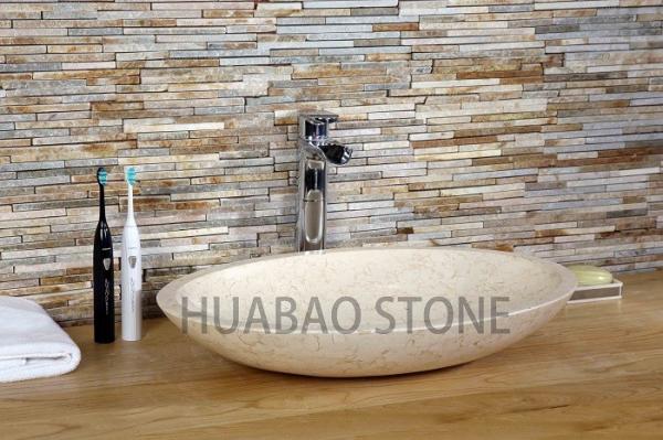 Custom Unusual Stone Sink Basin , Freestanding Bathroom Sink Shallow Oval Design