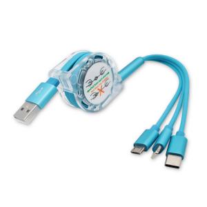 5V-2.4A 3 In 1 Usb Data Cable , Retractable Charging Cord Multi Colored